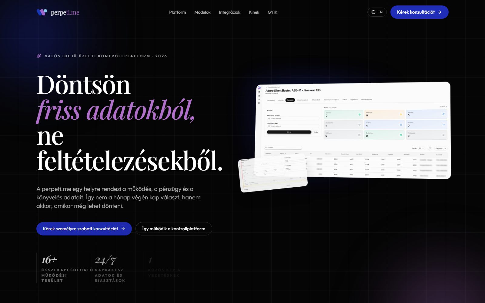 Screenshot of the perpeti.me real-time business control platform
