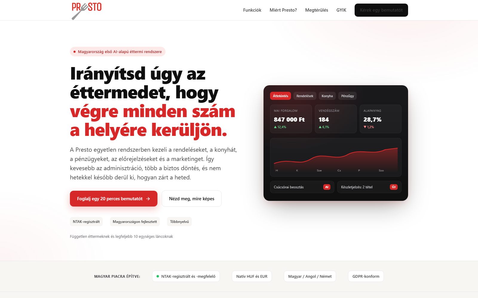 Screenshot of the Presto restaurant management platform
