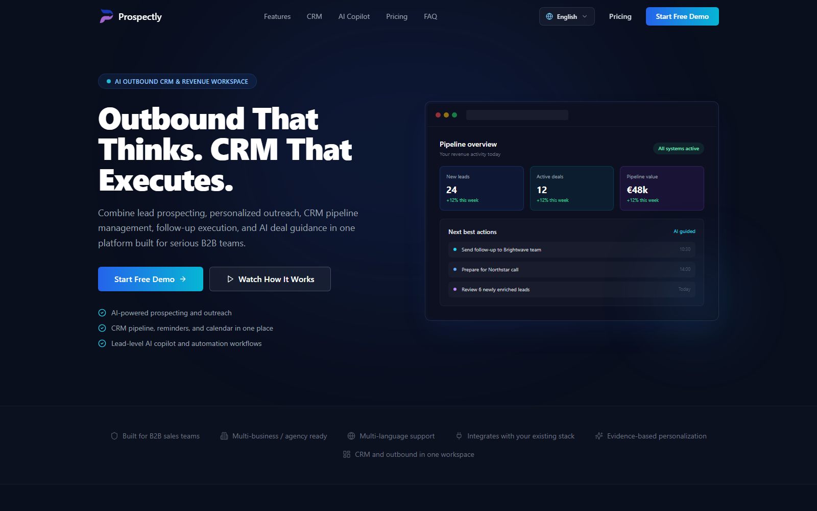 Screenshot of the Prospectly outbound CRM